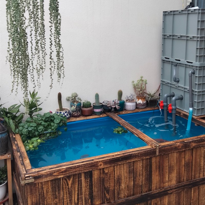 热销防腐实木帆布防水布鱼池锦鲤养殖地缸鱼缸箱户外阳台自建鱼池