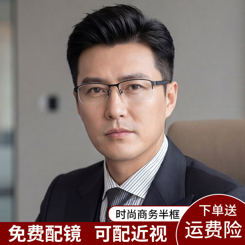 超轻半框近视眼镜男士可配度数散光防蓝光镜片商务护目镜成品度数