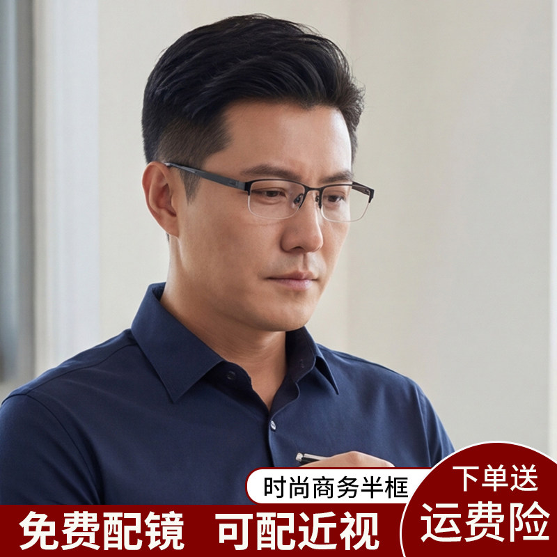 超轻半框近视眼镜男款可配度数防蓝光商务护目镜成品度数散光配镜