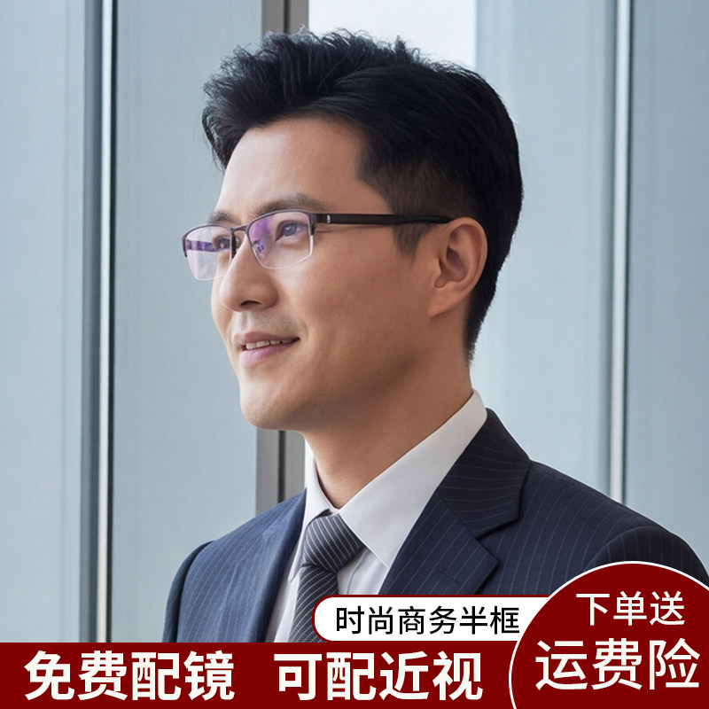 男士超轻半框近视眼镜成品度数专业配镜可配防蓝光镜片商务款镜架