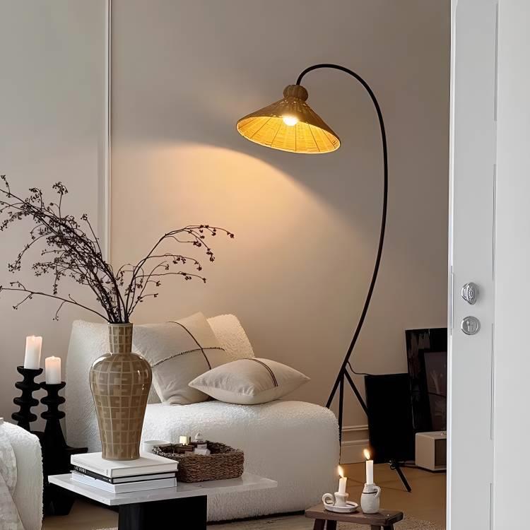 落地灯客厅沙发旁边2024新款中古风藤编设计感氛围立式钓X20