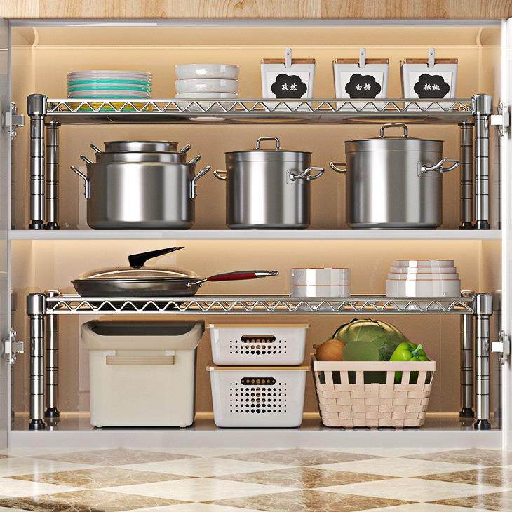 橱柜分层置物架厨房衣柜隔板柜内改造台面水槽下单层架碗盘收纳架