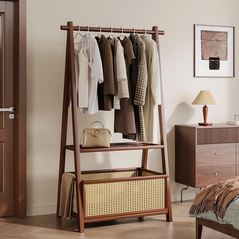 实木衣帽架衣架落地卧室简易衣服置物架家用多功能立式收纳挂衣架