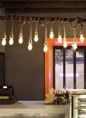 LOFT酒吧吧台服装店橱窗网咖理发店怀旧工业风装饰麻绳水管吊灯