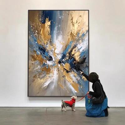 手绘油画客厅装饰画2025新款现代简约抽象肌理落地画走廊过道挂画