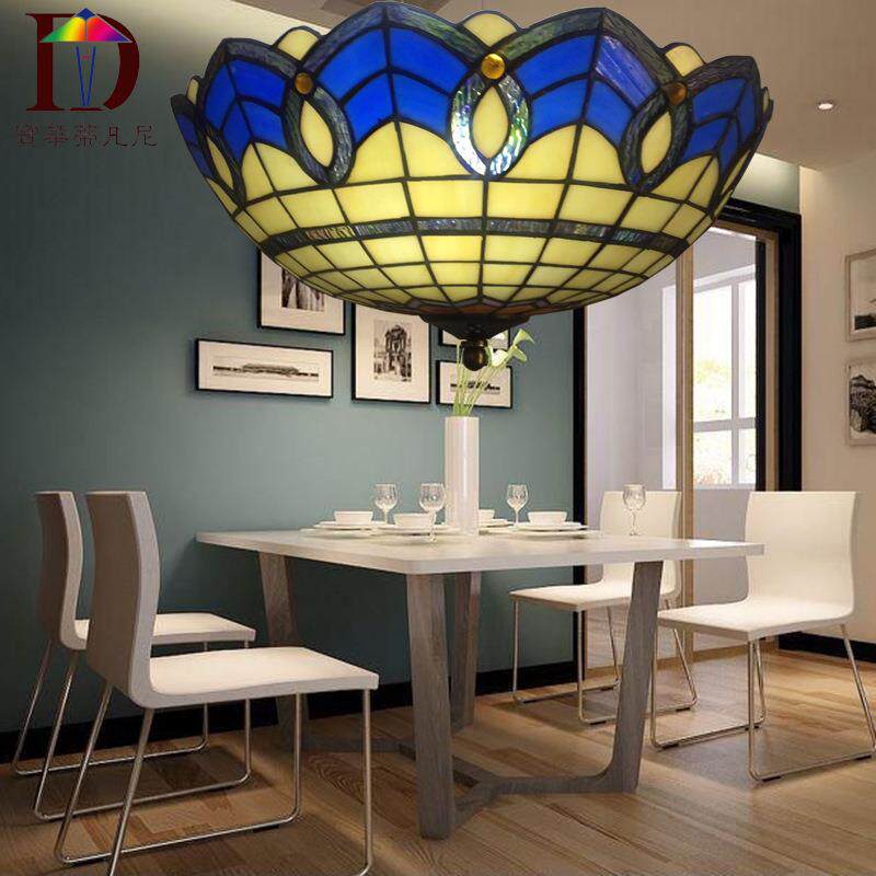 蒂凡尼灯饰欧式彩色玻璃酒店工程餐厅走廊阳台玄关吸顶灯促销