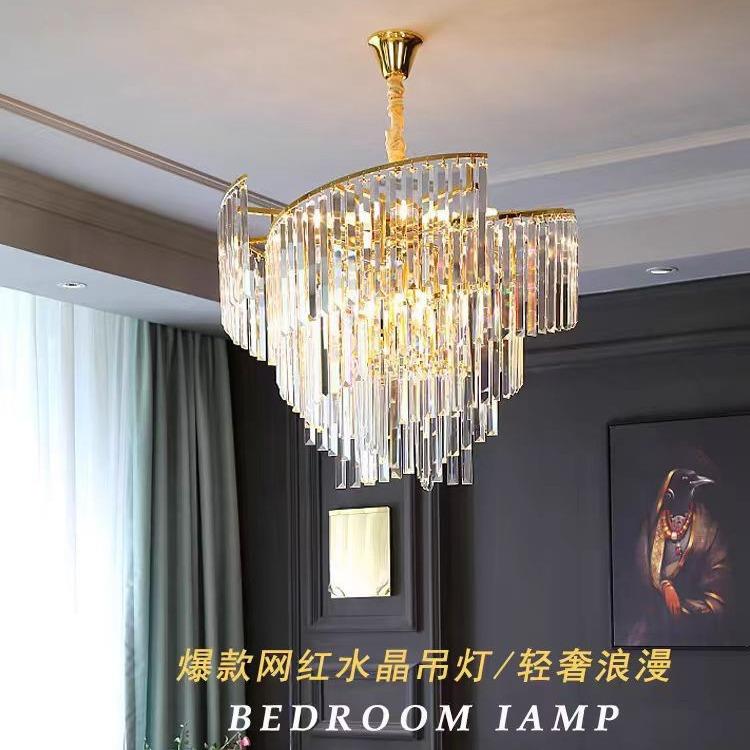 轻奢现代简约旋转居家客厅餐厅酒店吊灯不锈钢外贸跨境水晶吊灯