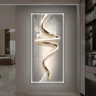 入户玄关装饰画现代轻奢高级感竖版挂画走廊过道抽象LED灯壁画鹿