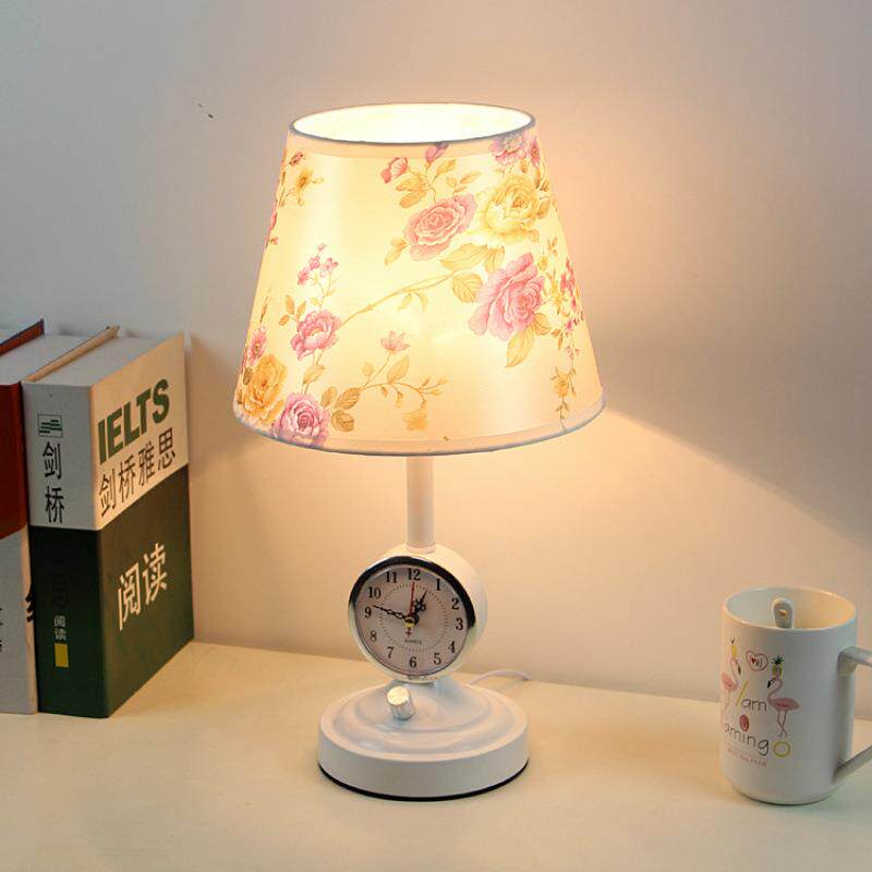 简约卧室时尚个性时钟表小台灯温馨装饰可调光节能床头LED喂奶灯