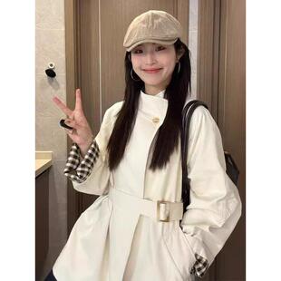 高级感小个子日系休闲中长款 爆款 2025春秋新款 白色风衣外套女短款