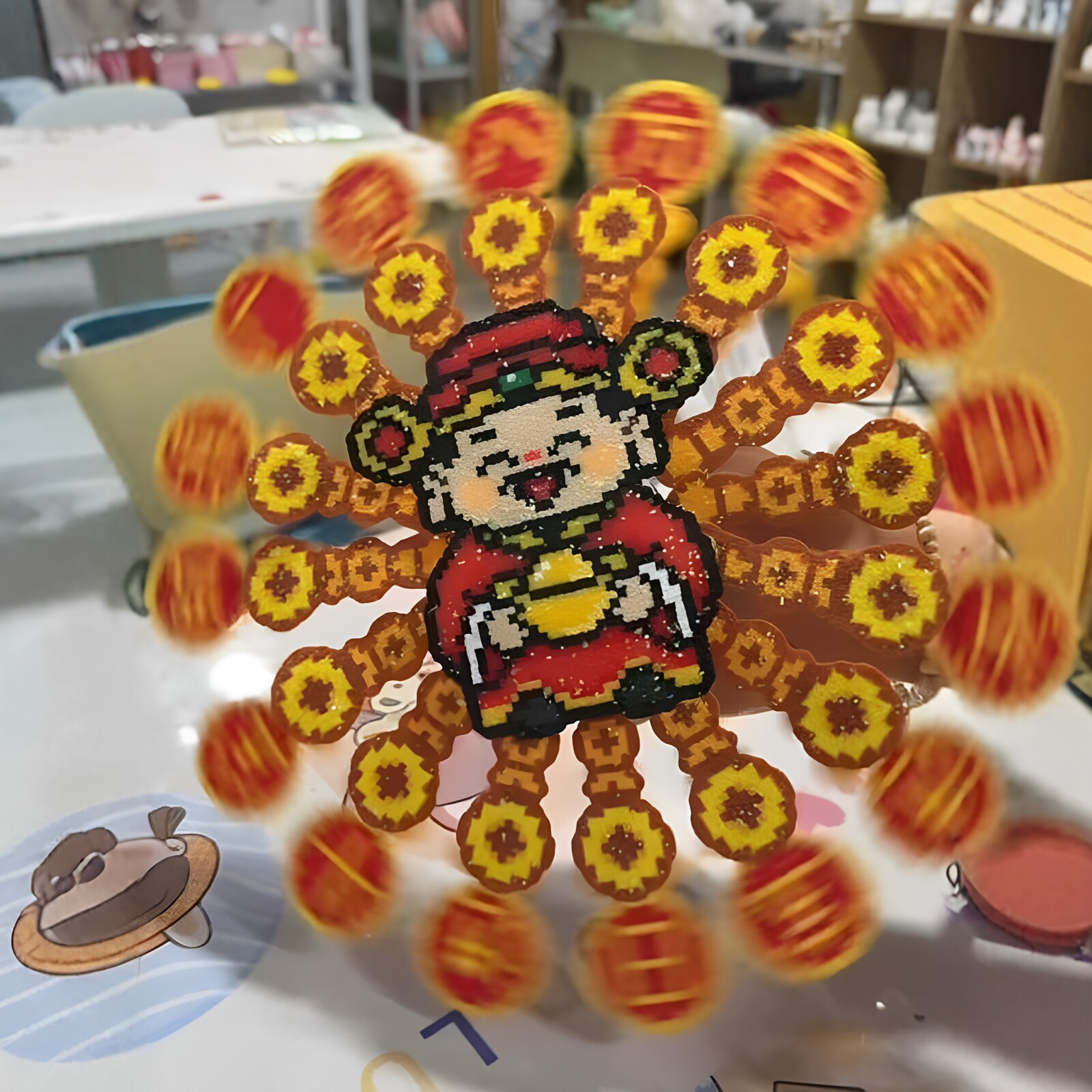 财神爷旋转拼豆装饰摆件手工di装饰摆件
