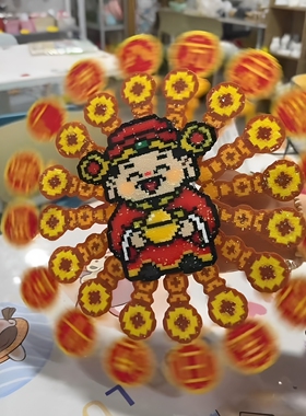 财神爷旋转拼豆装饰摆件手工diy立体冰箱贴材料包墙上装饰品礼物