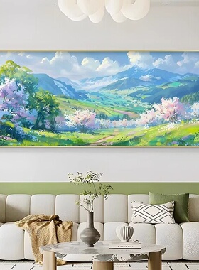 大芬村油画山水风景2026新款奶油风装饰画横幅客厅沙发背景墙挂画