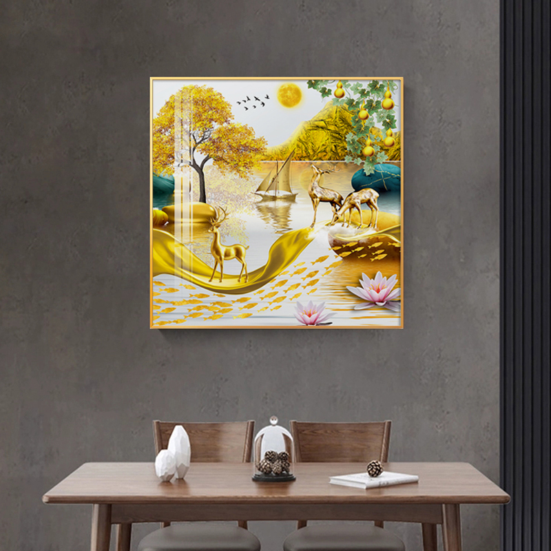 吉祥正方形玄关装饰画走廊现代简约挂画轻奢客厅壁画餐厅晶瓷钻画图片