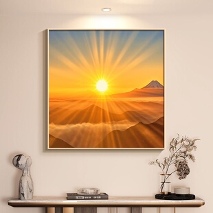 旭日东升餐厅装饰画客厅东墙入户门玄关画日出东方正方形风景挂画