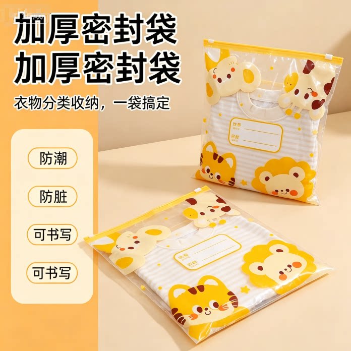 幼儿园卡通收纳袋儿童入园替换衣服分装袋透明拉链袋密封防尘袋子