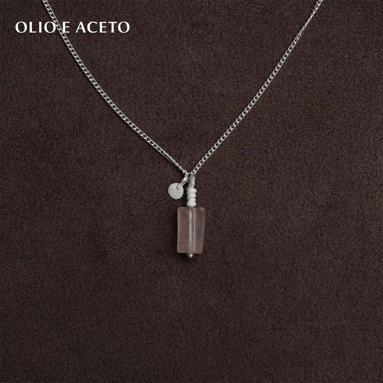 OLIO E ACETO油醋汁·纯银石柱吊坠项链 粉晶白水晶520系列礼物