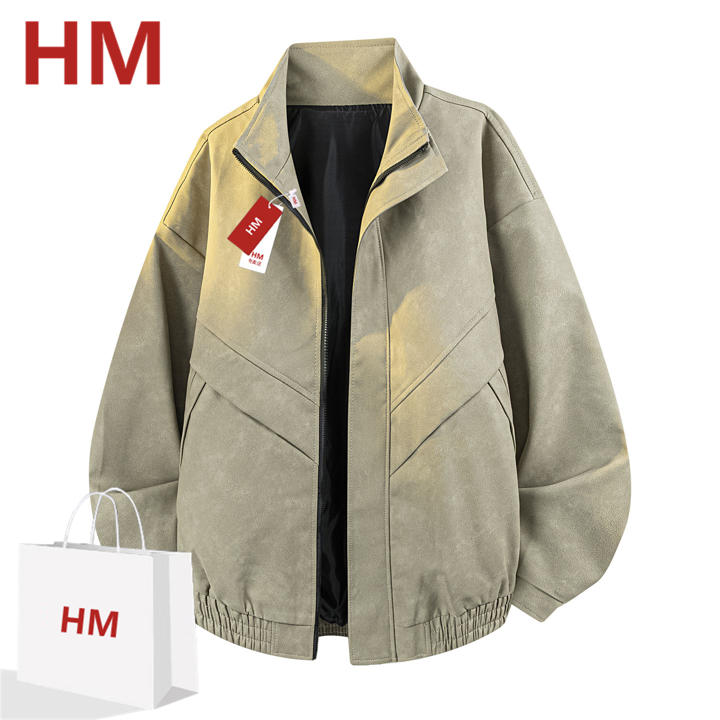 HM皮夹克男士时尚休闲夹克宽松简约百搭立翎皮衣外套2025新款秋季