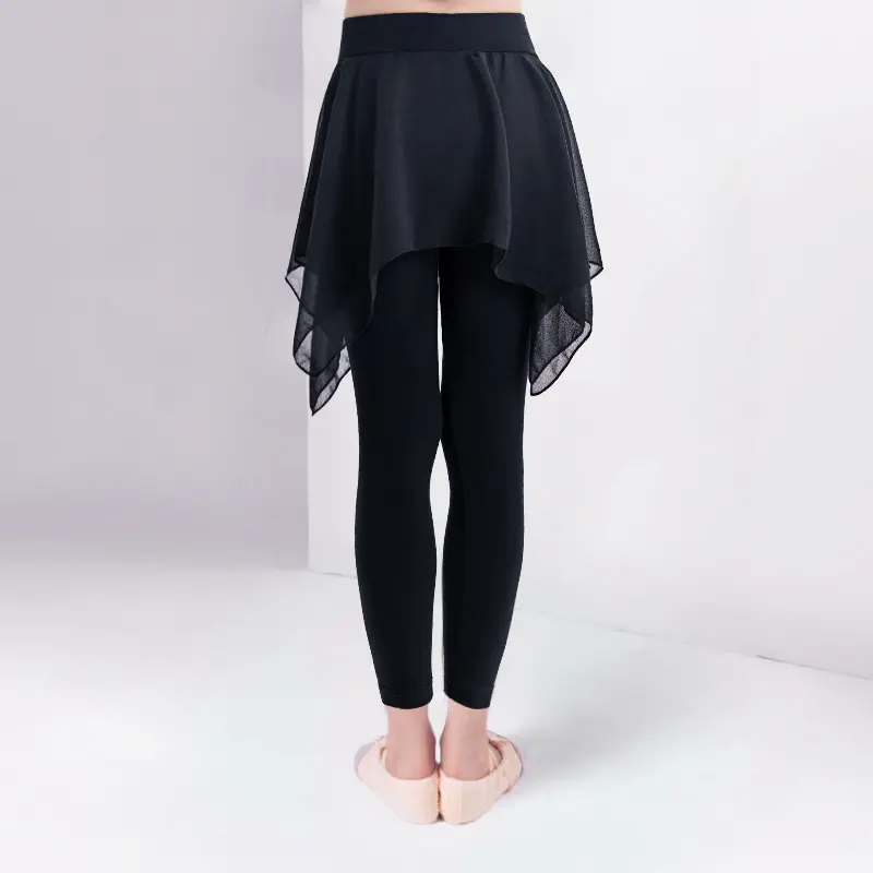 少儿舞蹈裤练功雪纺裙裤女童秋季修身拉丁舞九分裤黑色瑜伽打底裤