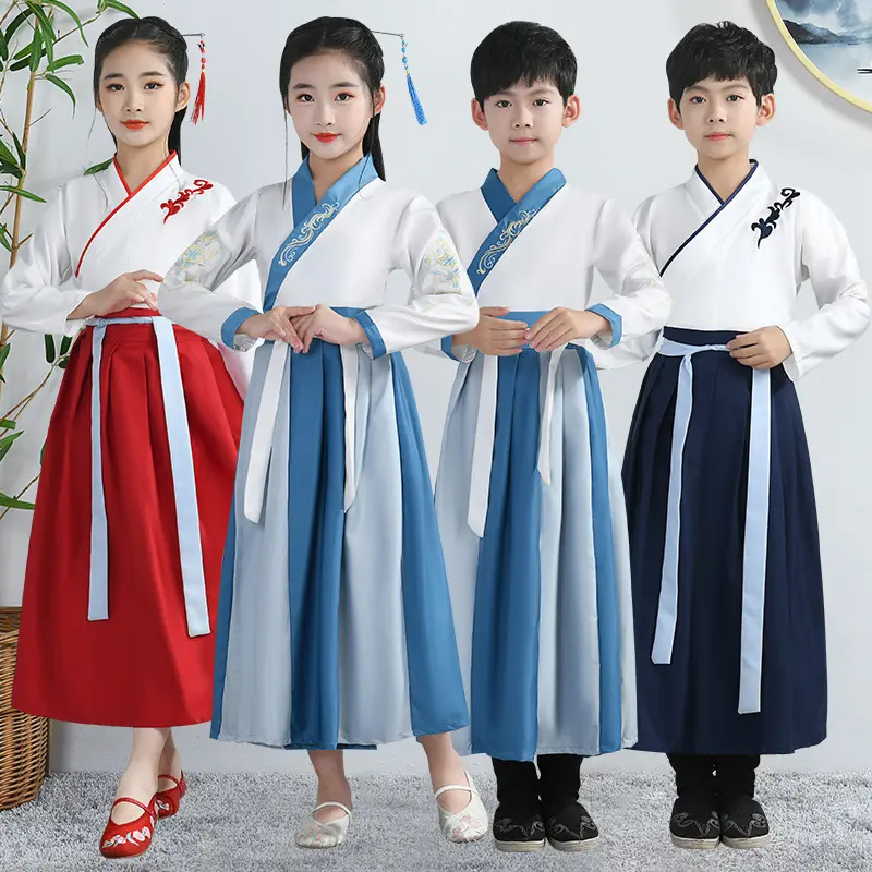 汉服男童夏装儿童国学服女童古装书童演出服小学生三字经朗诵服装