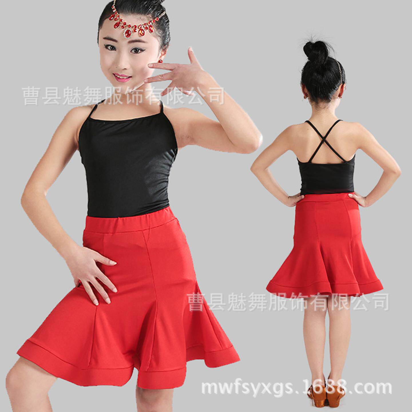 [清仓]广场舞演出服 春夏秋冬儿童拉丁舞高腰半身鱼骨包边大摆裙