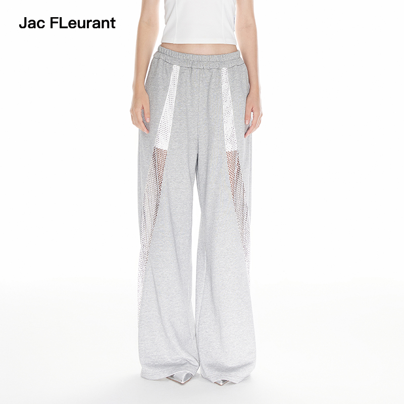 灰色阔腿秋冬新款新品拼接运动裤