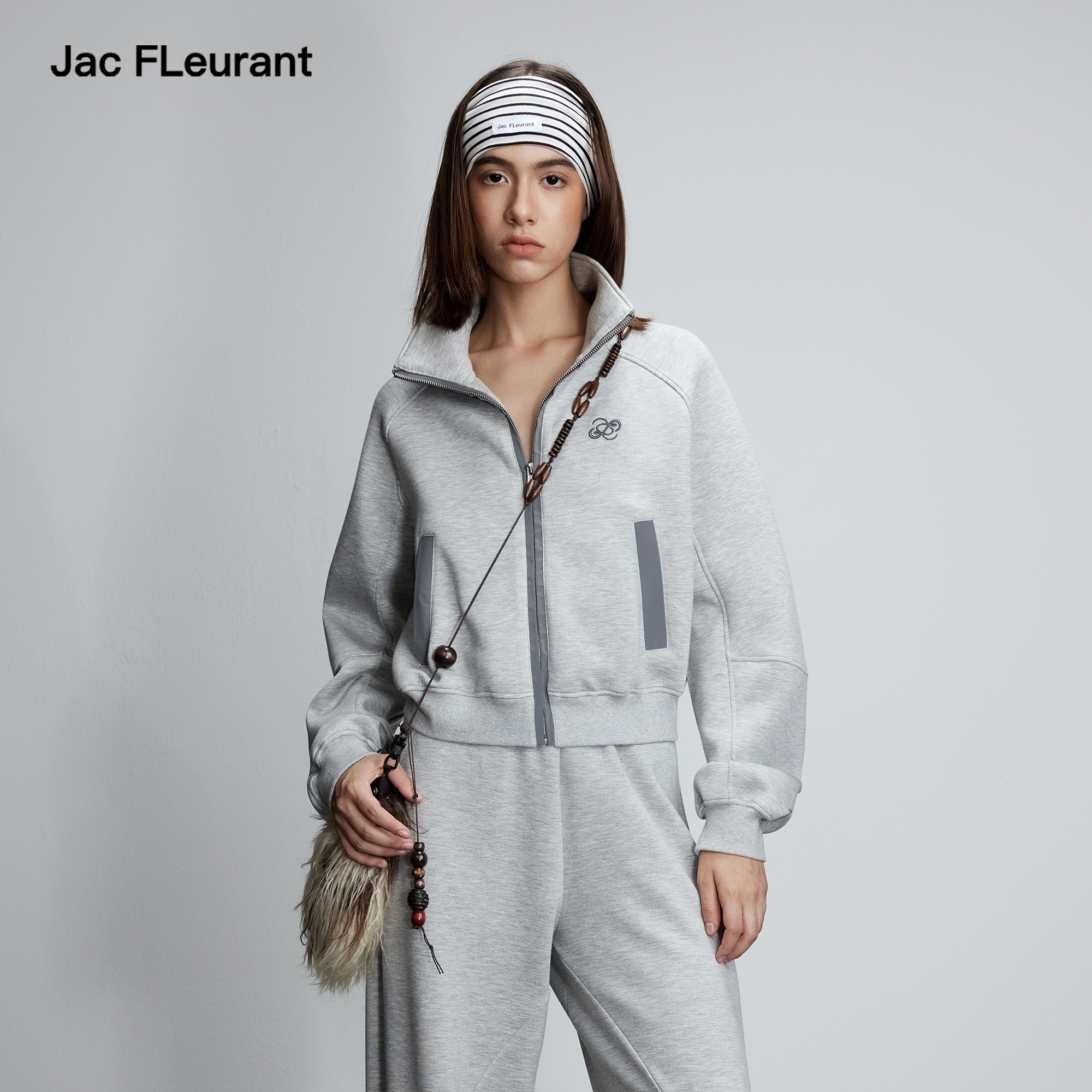 JAC FLEURANT【周震南同款】灰色LOGO撞色空气层夹克简约百搭款