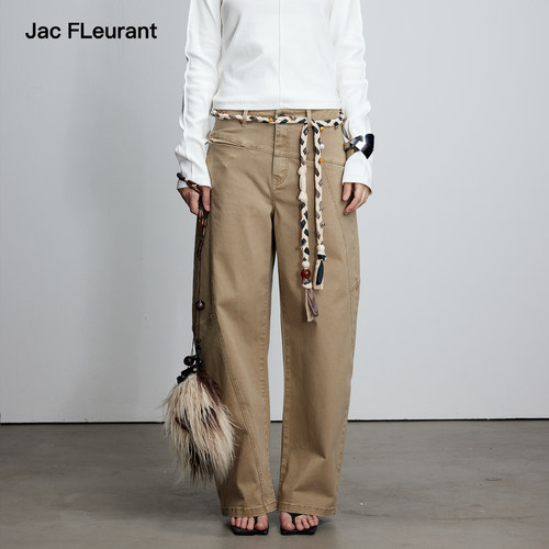 JAC FLEURANT秋冬新品不对称分割卡其弯刀裤宽松垂感休闲裤