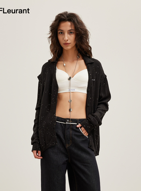 JAC FLEURANT2026春夏新品袖口可拆卸两穿黑色亮片针织开衫女士