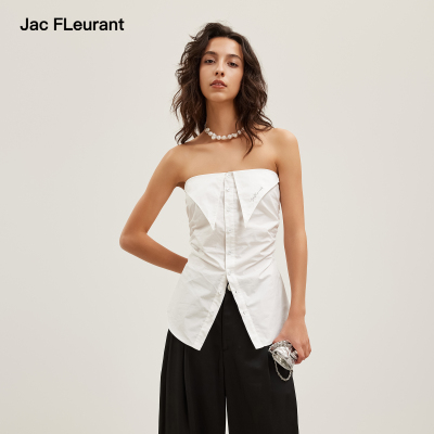 JAC FLEURANT2026夏季新款白色尖尖领长款衬衫抹胸上衣修身显瘦