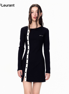 JAC FLEURANT新款不对称纽扣百搭连衣裙修身显瘦