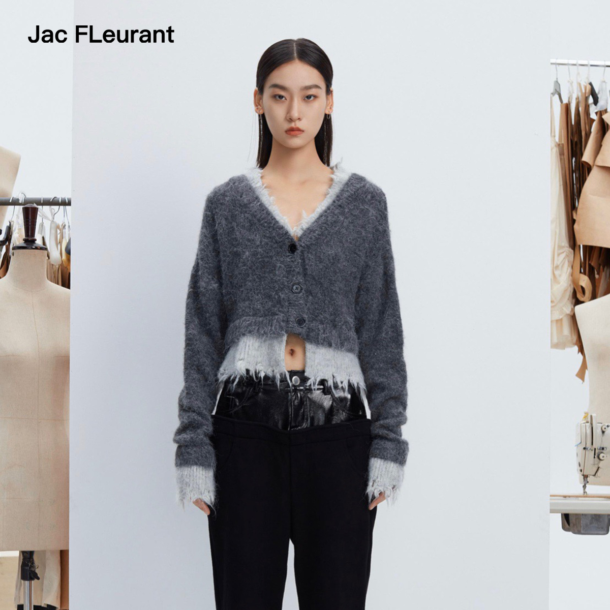 JAC FLEURANT【徐璐 白鹿  同款】 百搭款拼色破坏短款开衫
