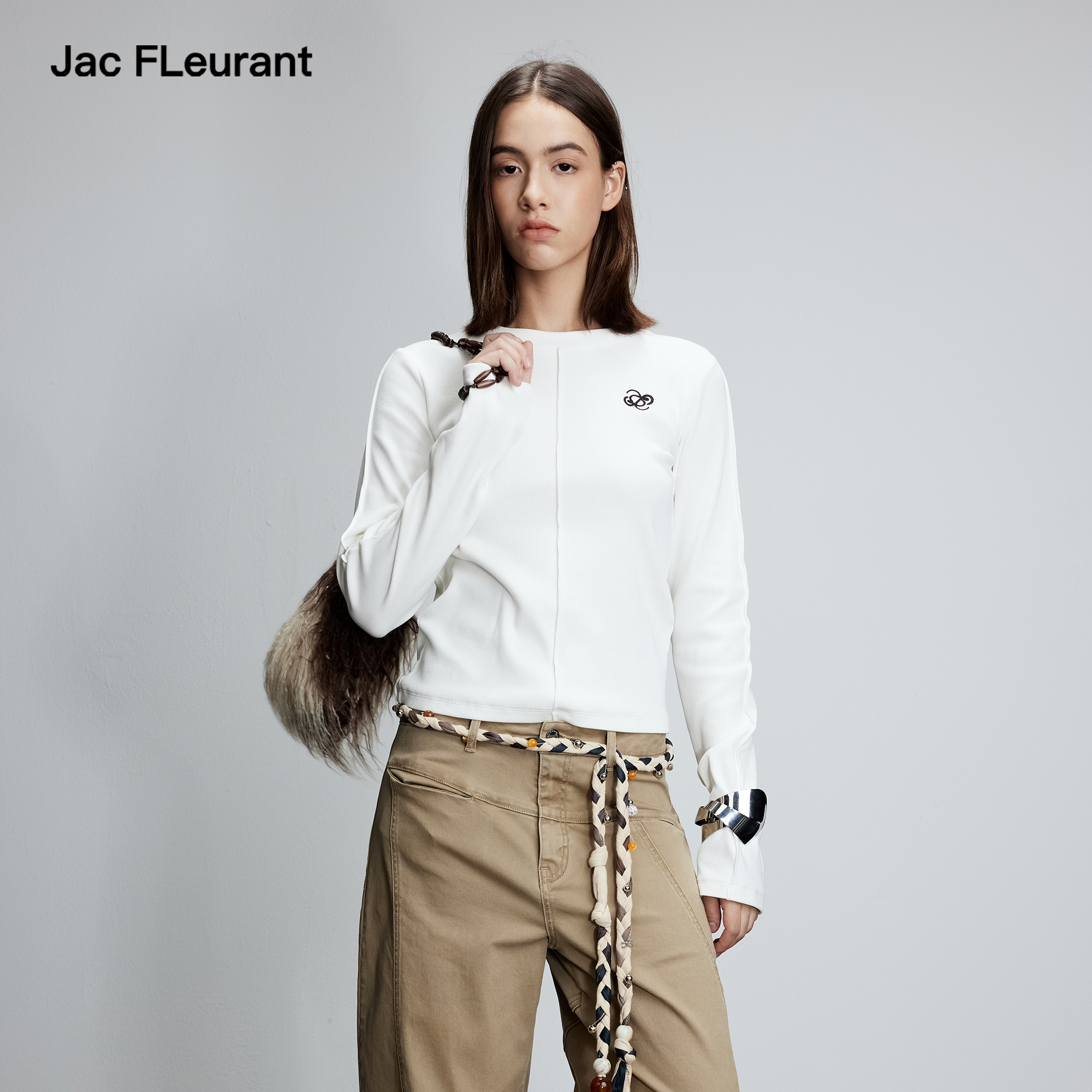 JAC FLEURANT2025秋冬新品刺绣LOGO分割线长袖上衣休闲百搭打底