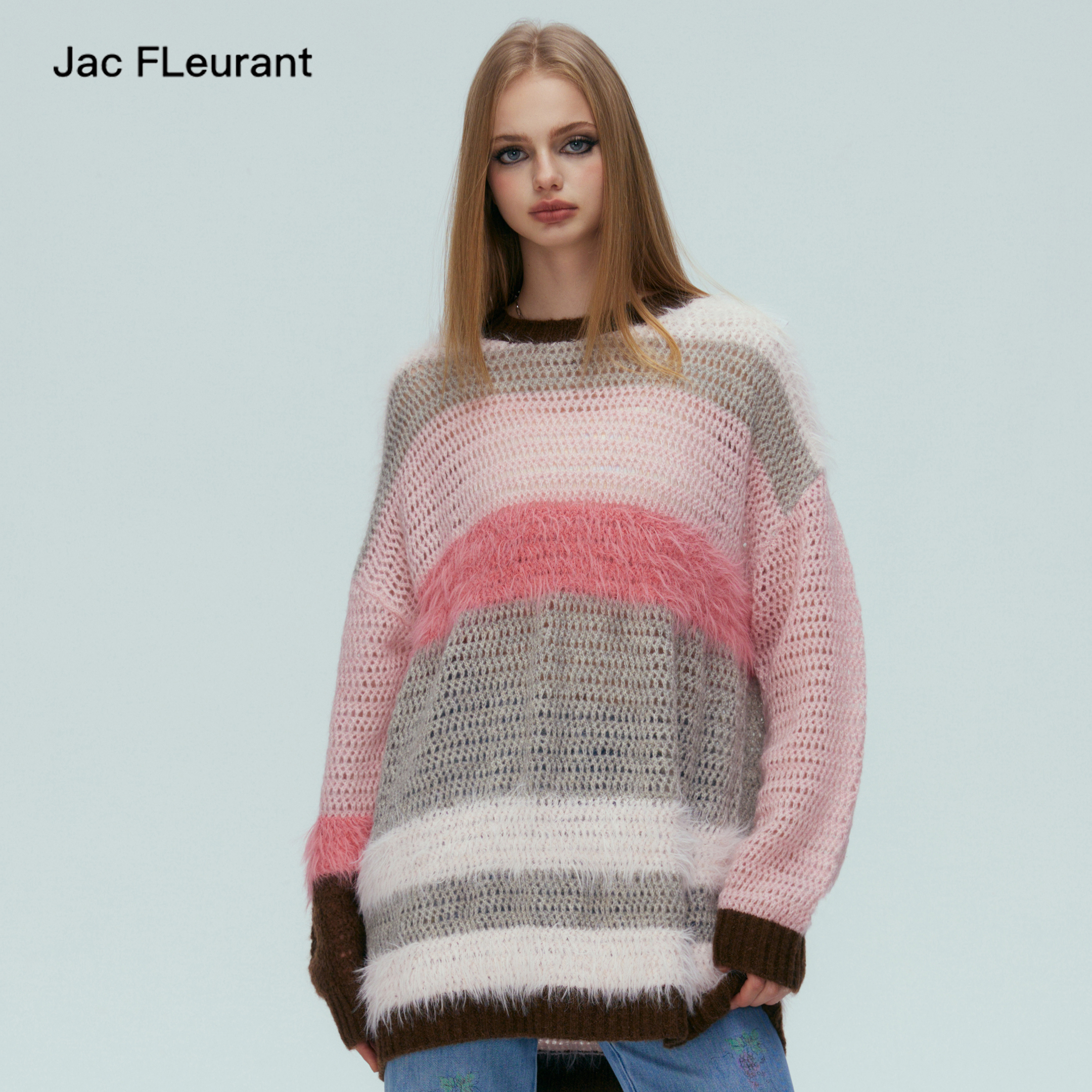 JAC FLEURANT【余宇涵同款】拼色条纹毛绒软糯宽松彩色毛衣毛衫