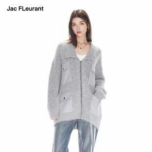 灰色含羊毛多口袋上衣宽松休闲针织开衫 JAC FLEURANT2025秋冬新款