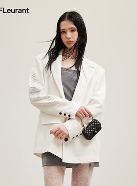 JAC FLEURANT2026新款袖口烫钻白色西装女士外套宽松休闲高级款