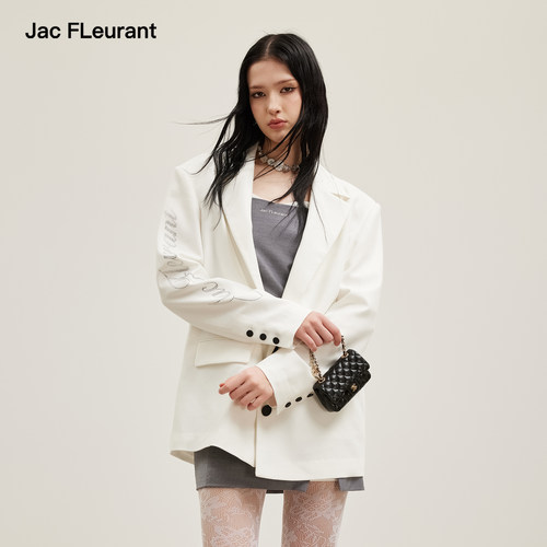JAC FLEURANT2026新款袖口烫钻白色西装女士外套宽松休闲高级款
