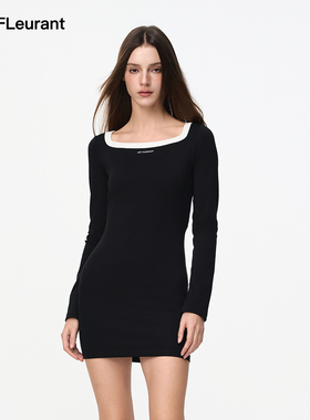 JAC FLEURANT秋季新品黑色U型领修身内搭外穿连衣裙