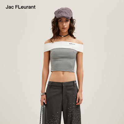 JAC FLEURANT2026春夏新品刺绣LOGO针织拼接千鸟格抹胸一字上衣