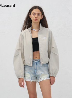 JAC FLEURANT秋冬新品灰色立领LOGO轮廓褶裥夹克外套时尚女