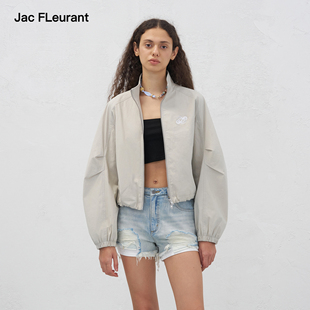 女 灰色立领LOGO轮廓褶裥夹克外套时尚 JAC FLEURANT2025秋冬新品