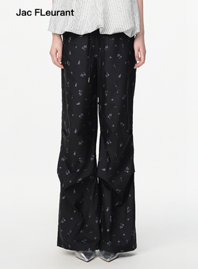 JAC FLEURANT春夏新品蓝色碎花印花运动裤休闲裤女士