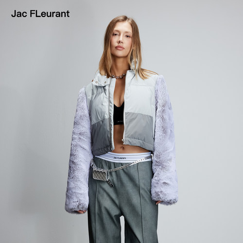 JAC FLEURANT2025秋冬新款拼接撞色立领羽绒服女百搭休闲冬装外套