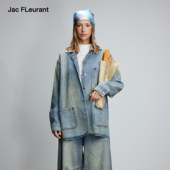 JAC 饰拼色领牛仔衬衣外套百搭休闲 纽扣装 FLEURANT 沈月同款