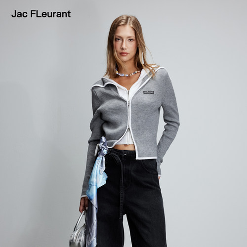JAC FLEURANT【张靓颖同款】撞色海军领假两件拉链针织衫