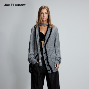 25秋冬灰色马海毛花边围脖开衫 李云霄同款 毛衣 FLEURANT JAC