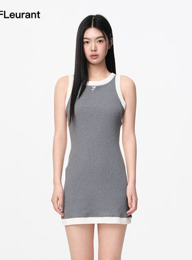 JAC FLEURANT春夏新品灰白拼色无袖Logo背心修身连衣裙百搭