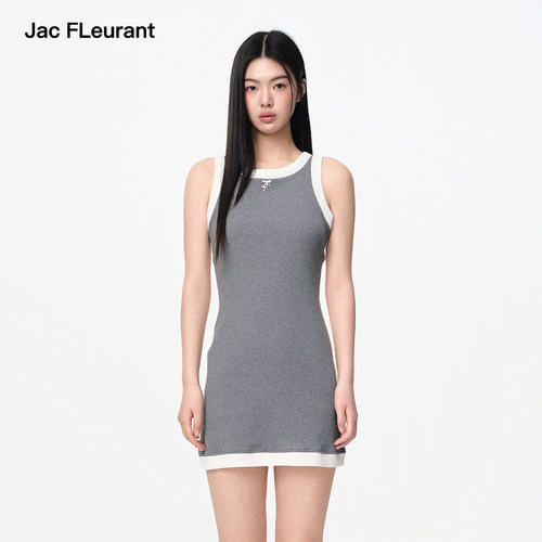 JAC FLEURANT春夏新品灰白拼色无袖Logo背心修身连衣裙百搭
