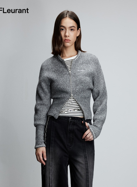 JAC FLEURANT秋冬新款灰色棒球针织开衫女短款羊毛衫外套厚