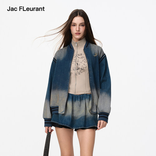 JAC FLEURANT秋季新款时尚套装女棒球服松紧腰短裙牛仔两件套